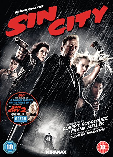 “Sin City” DVD cover featuring characters with guns in a dark, rainy scene.