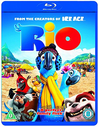 Blu-ray cover for "Rio" featuring colorful birds and a beach scene.