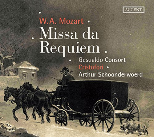 CD cover: horse-drawn carriage in a winter landscape, Mozart’s Requiem.