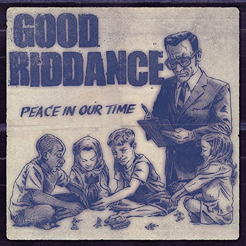 Blue-toned album cover with illustration of a man and children.