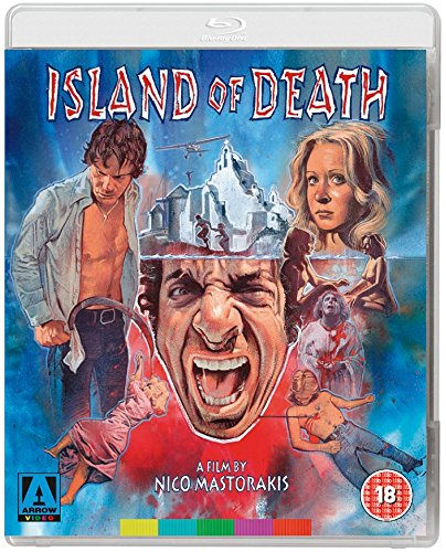 Island of Death" Blu-ray cover featuring distressed people and a snowy landscape.