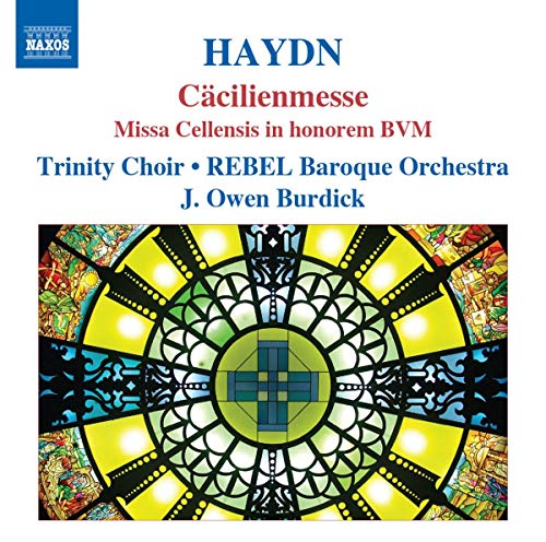 CD cover for Haydn’s “Cacilienmesse” featuring stained glass imagery.
