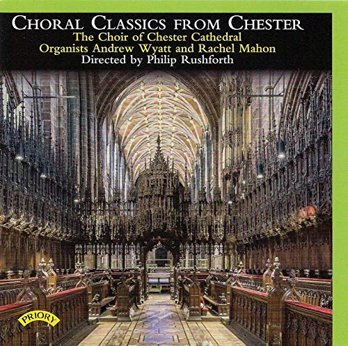 CD cover: Chester Cathedral interior with wooden pews and arched ceiling.