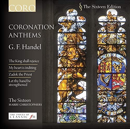 CD cover for Handel’s Coronation Anthems featuring stained glass imagery.