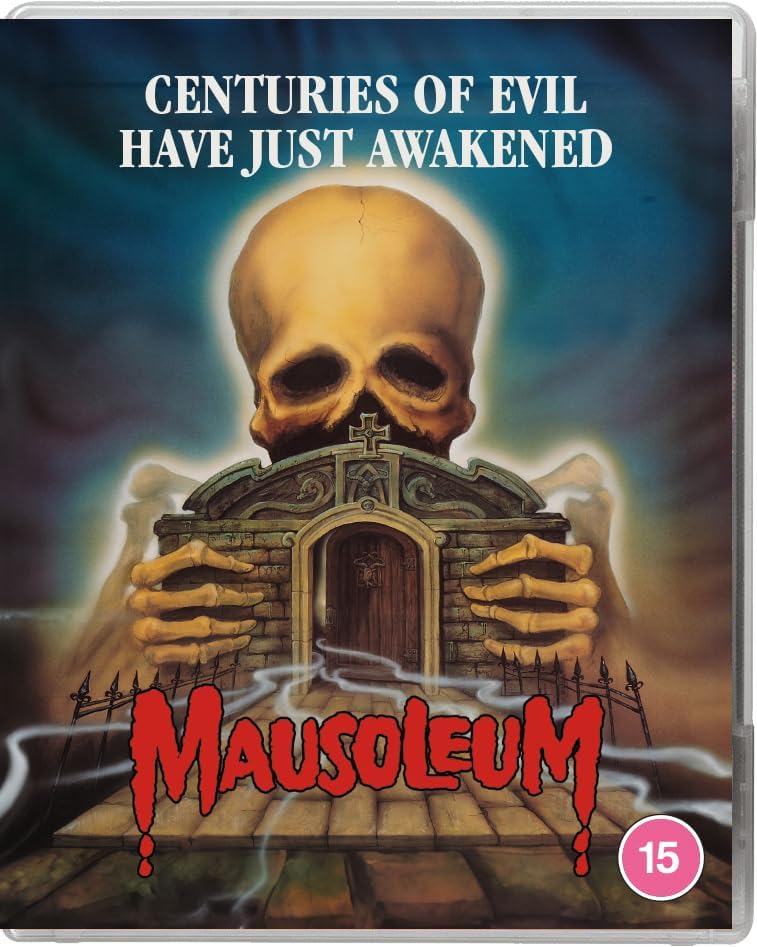 Mausoleum" Blu-ray cover featuring a skull, mausoleum, and eerie hands.