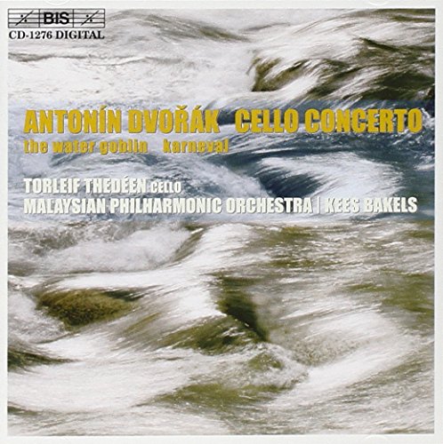 CD cover for Dvořák’s Cello Concerto, featuring swirling water imagery.