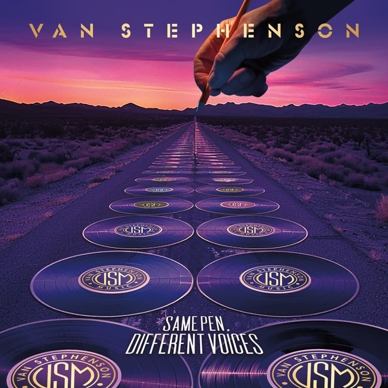 CD cover for Van Stephenson’s “Same Pen, Different Voices” with a hand and records.
