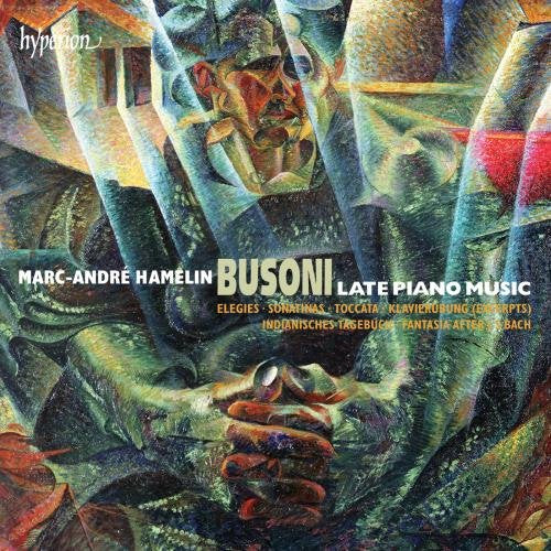 CD cover featuring abstract expressionist painting with text overlay for Busoni piano music.