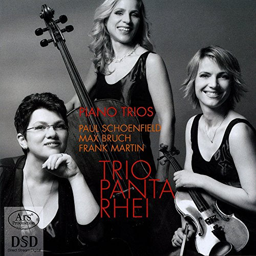 Black and white album cover featuring three women with musical instruments.