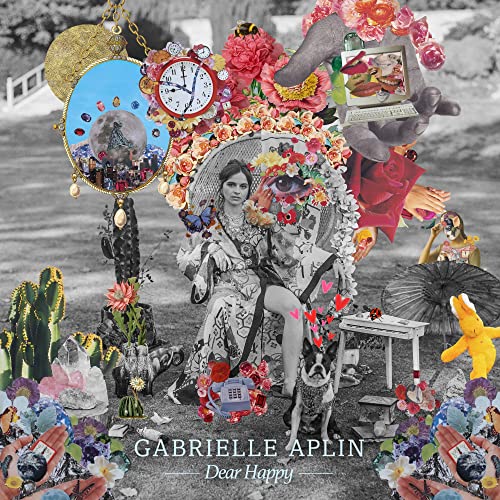 Album cover for Gabrielle Aplin's "Dear Happy" featuring surreal collage imagery.