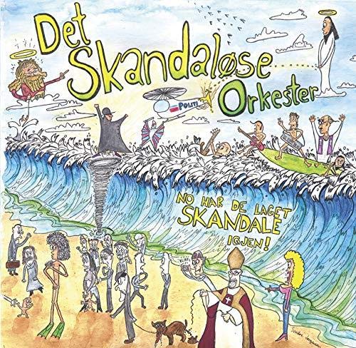 CD cover: cartoonish scene with figures, waves, and text in Norwegian.