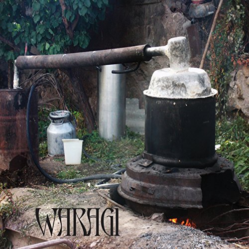 Traditional Waragi still with fire underneath, album cover art.