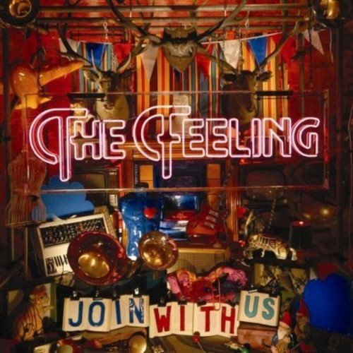 CD cover with neon "The Feeling" text above cluttered vintage decor.