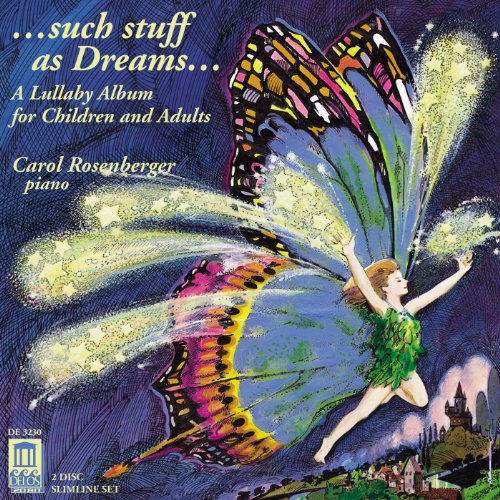 CD cover: colorful butterfly and fairy with piano, castle background.