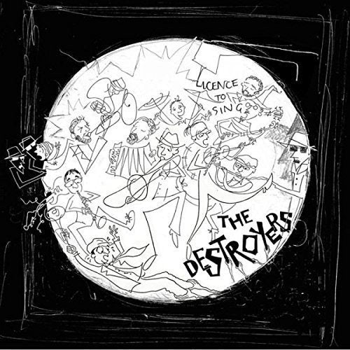 Black and white CD cover with cartoon musicians and band name.