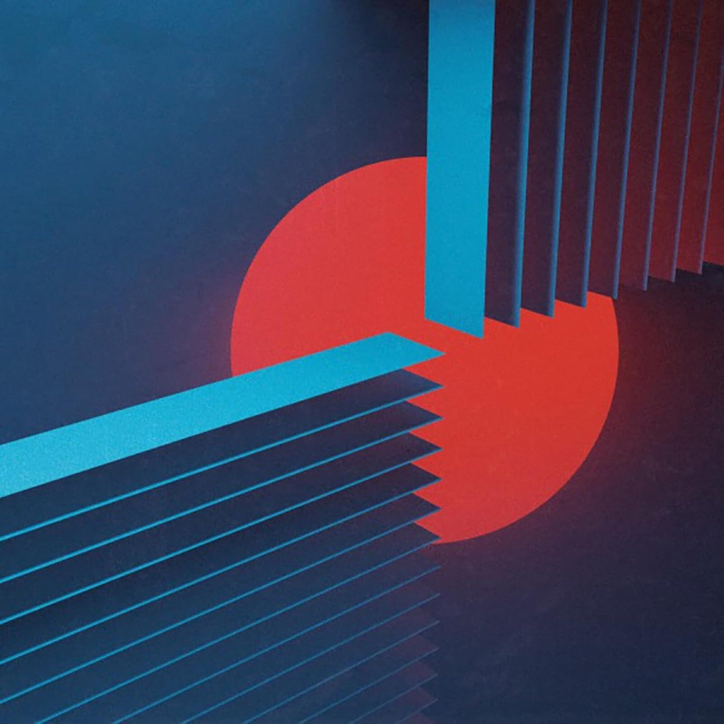 CD cover with abstract geometric shapes in red and blue tones.