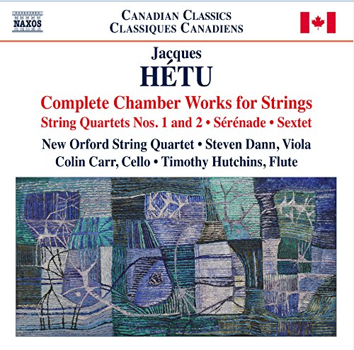 CD cover for Jacques Hetu’s string quartets, abstract blue artwork.