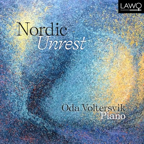CD cover for Oda Voltersvik's "Nordic Unrest" with abstract blue and gold art.