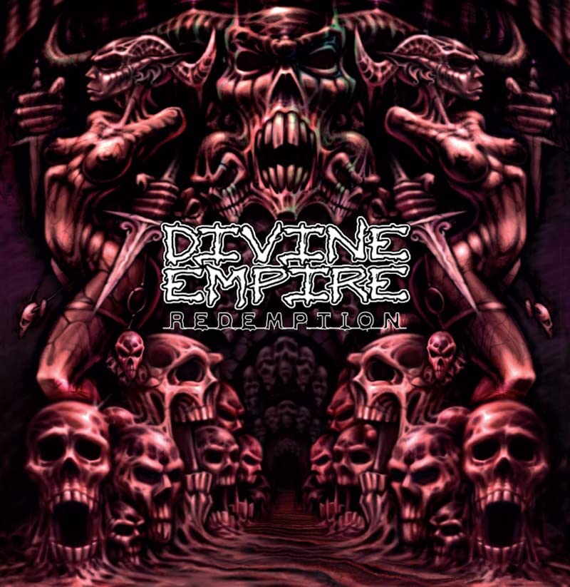 Album cover for Divine Empire - Redemption, featuring a skull-filled design.