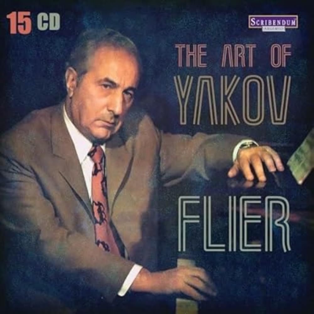 CD cover featuring a portrait of pianist Yakov Flier in a suit.