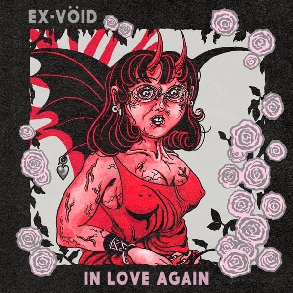 Illustration of a devilish woman with glasses, roses, and text overlay.