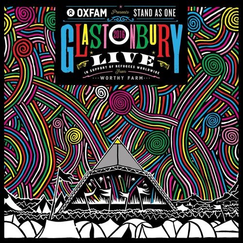 Colorful Glastonbury 2016 CD cover with a festival tent illustration.