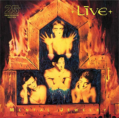 Album cover for Live’s “Mental Jewelry” featuring four men amidst flames.