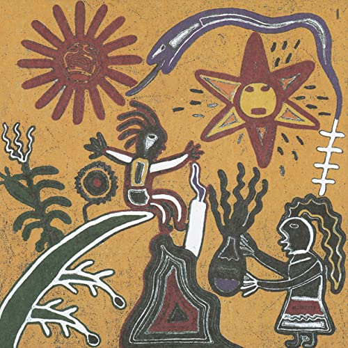 CD cover art: Indigenous figures and celestial symbols in ochre tones.