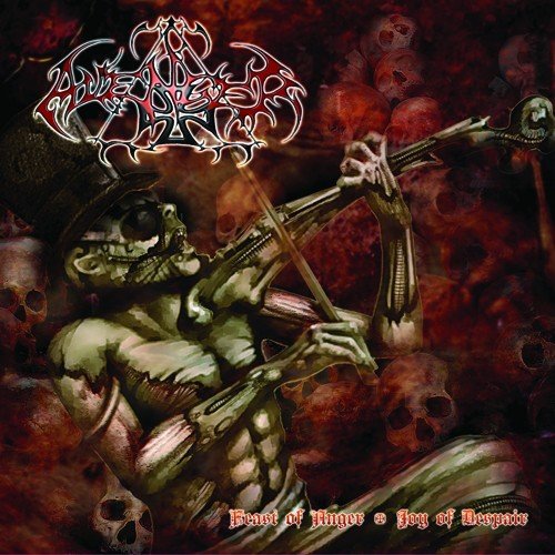 CD cover: skeletal figure playing violin amidst skulls, dark red background.
