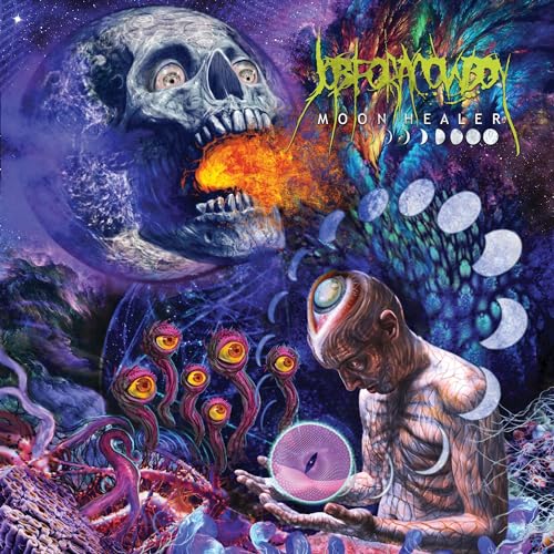 Album cover: skull, figure with eye, moons, and fantastical plant life.
