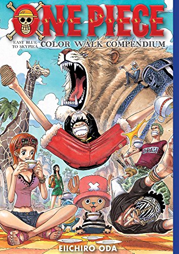 Colorful manga-style artwork, One Piece characters, East Blue to Skypiea scenes, bookbinding, vibrant cover.