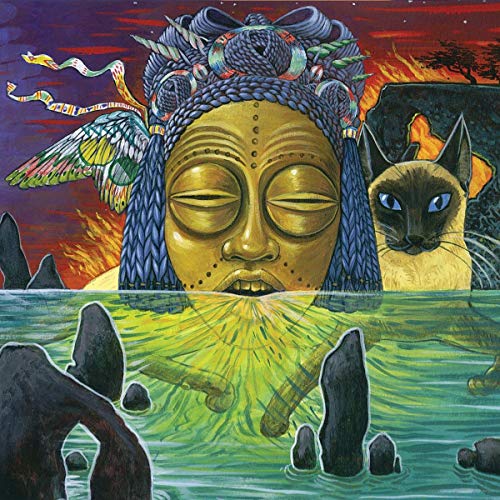 CD cover art: Buddha head with cat, bird, and surreal landscape.