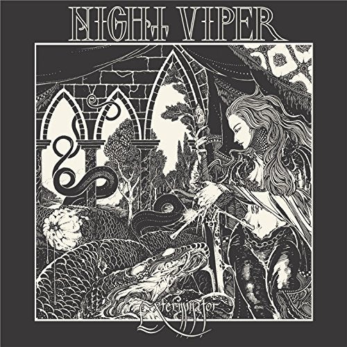 Black and white CD cover with a woman, snake, and alligator illustration.