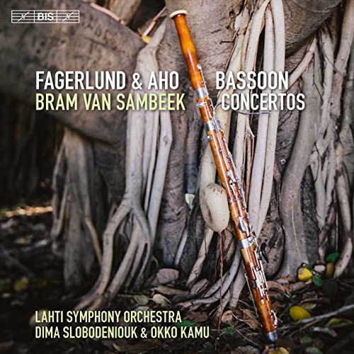 Bassoon resting on roots with album title and artist names overlaid.
