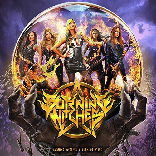 CD cover featuring five women with long hair surrounded by flames.