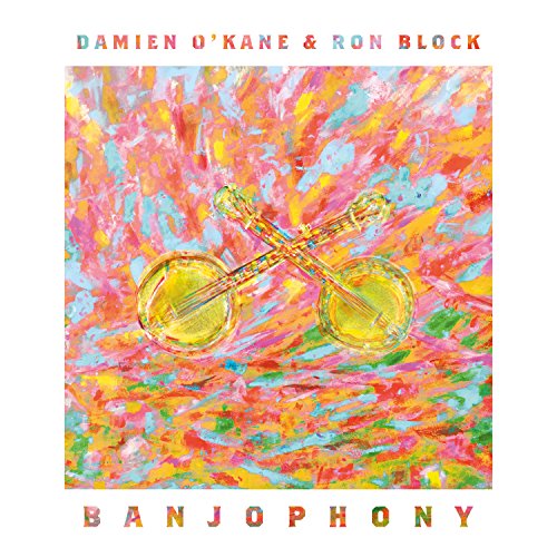 CD cover for "Banjophony" by Damien O'Kane & Ron Block, with painted banjos.