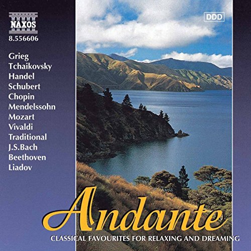 CD cover for "Andante" featuring a lake and mountains landscape.
