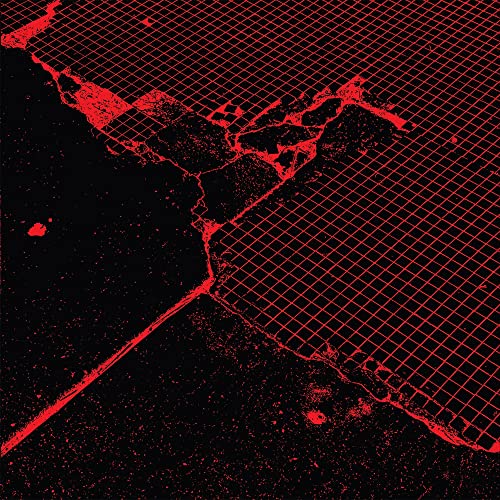 Red grid pattern over a cracked, dark surface with texture.