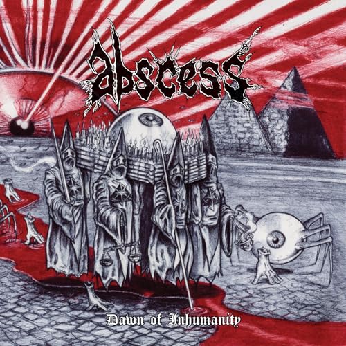 Dark album cover with skeletal figures, pyramids, and a large eye.