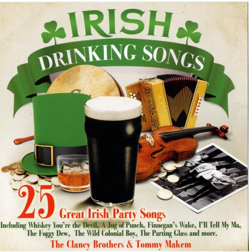 CD cover for āIrish Drinking Songsā featuring instruments and drinks.