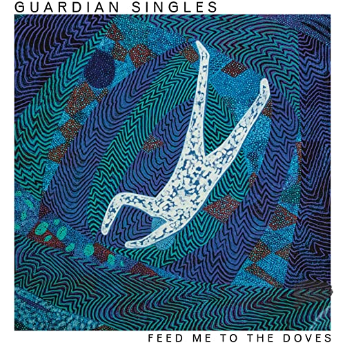 Album cover with a white figure falling against a blue, patterned background.