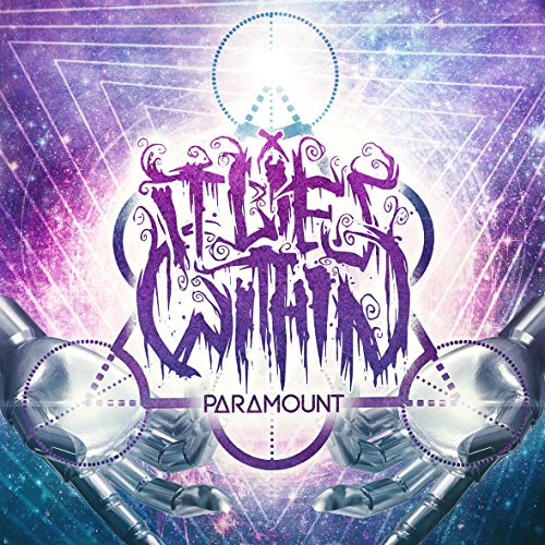 CD cover: robotic hands, peace sign, purple and blue cosmic design.
