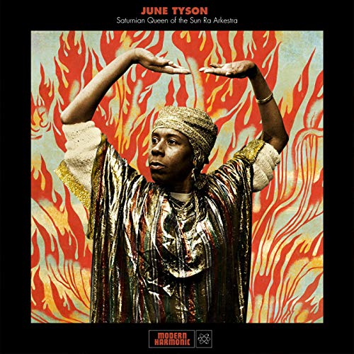 June Tyson album cover with a portrait against a fiery red background.