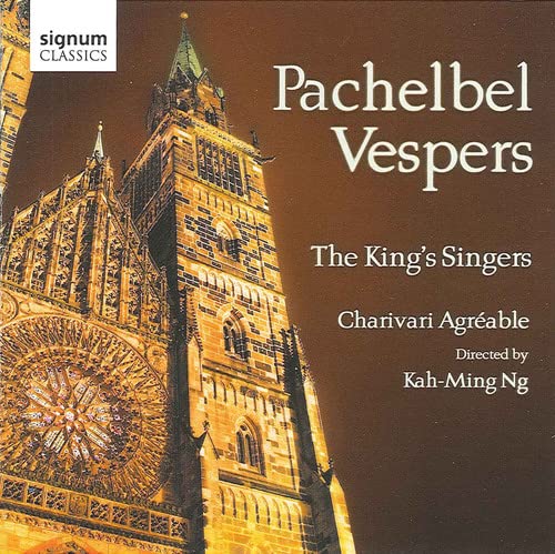 CD cover for Pachelbel: Vespers by The King’s Singers, featuring a church tower.