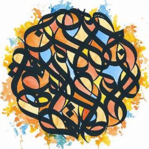 Abstract watercolor portrait with black lines and orange, yellow, blue tones.