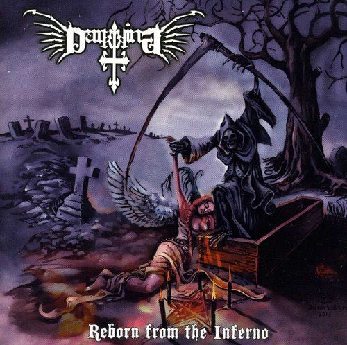 Album cover: Grim Reaper figure over a fiery graveyard scene.