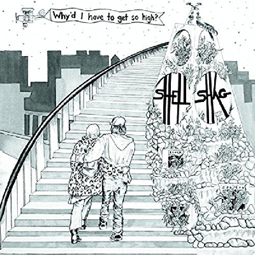 Black and white illustration of two figures on a winding staircase.