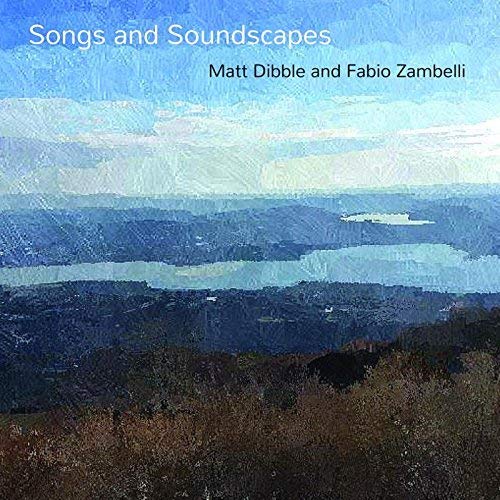 CD cover with abstract blue and gray landscape painting, “Songs and Soundscapes.”