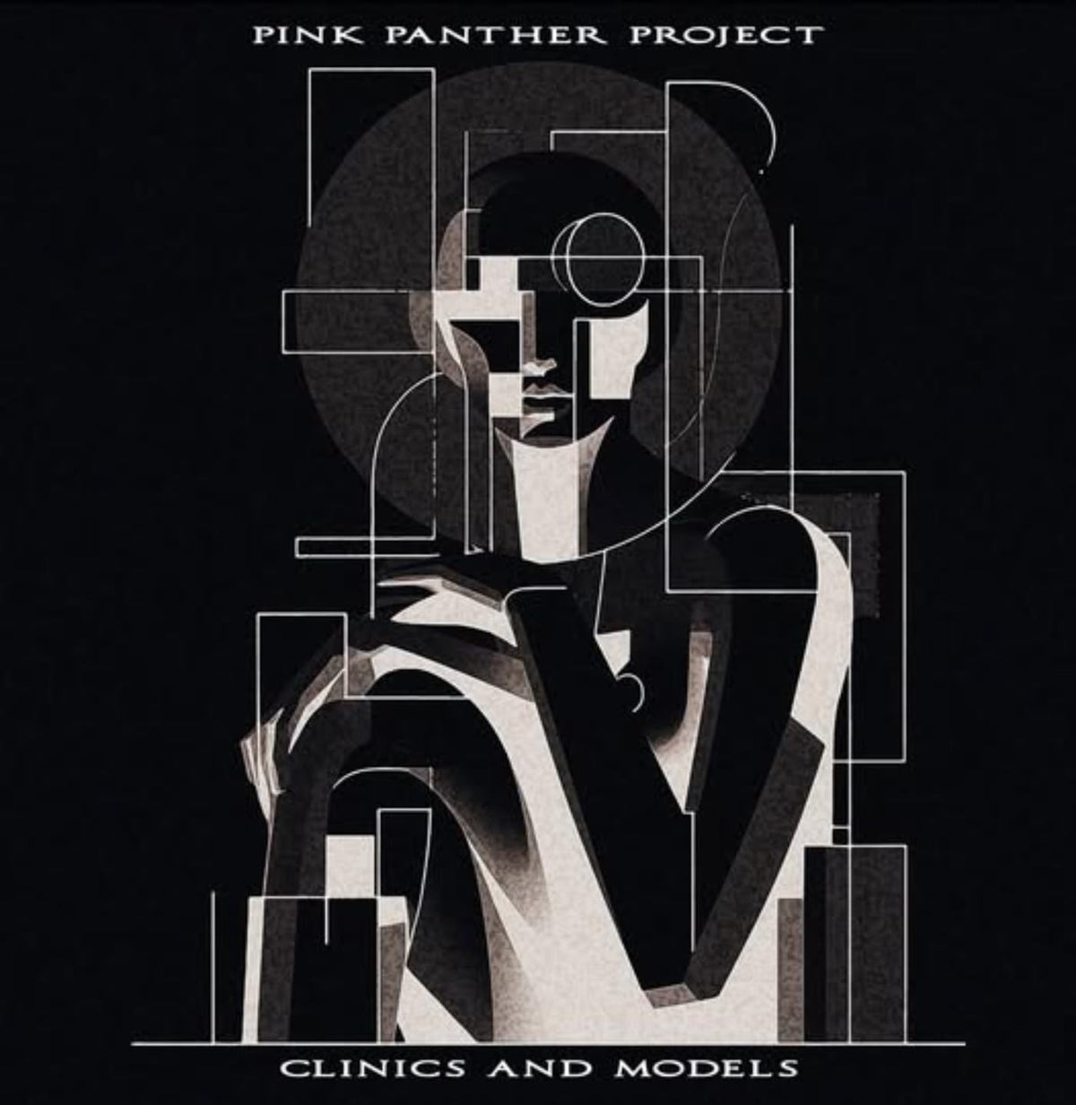 Abstract black and pink illustration of a person on a CD cover.