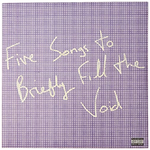 Record sleeve with handwritten white text on a lilac textured background.